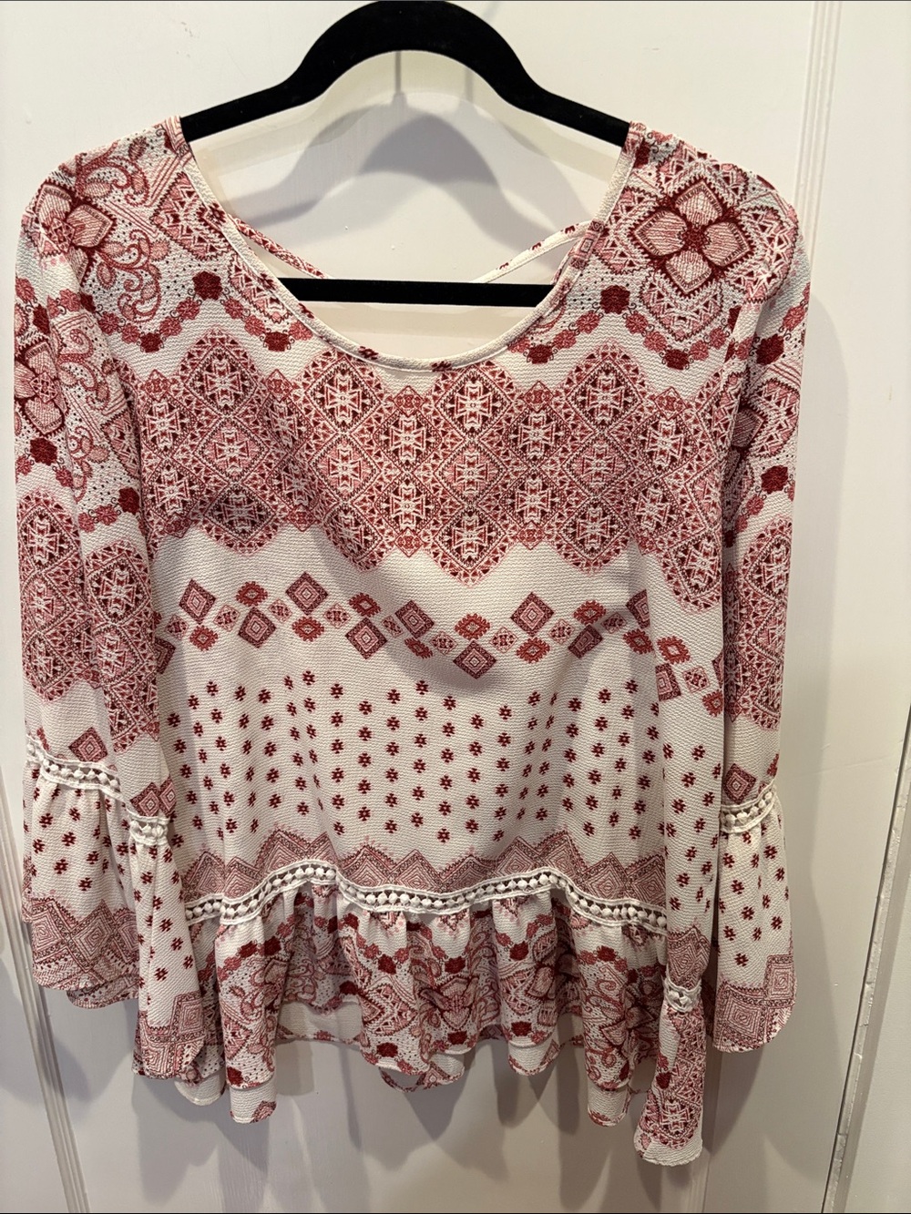 C Red and White Peplum Boho Tunic Top BN534